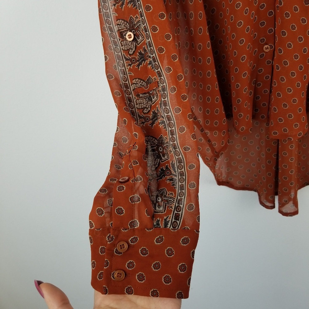 Free People Burnt Orange Paisley Button Down M - Picture 6 of 8